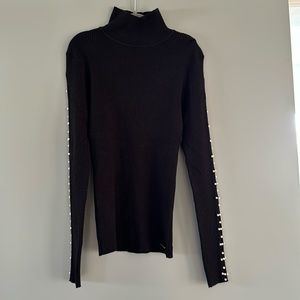 NWT Tahari Pearl Accent Black Mockneck